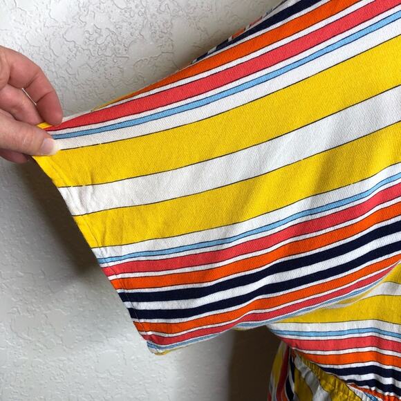 Trina Turk yellow orange white striped peplum faux wrap top size Extra Large XL - Picture 11 of 13